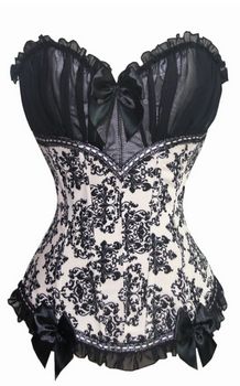 Black and white printed overbust boned corset